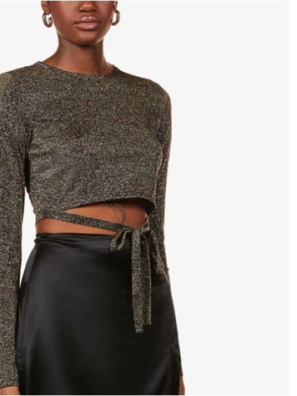 Reformation Olive Metallic Wrap Crop Top